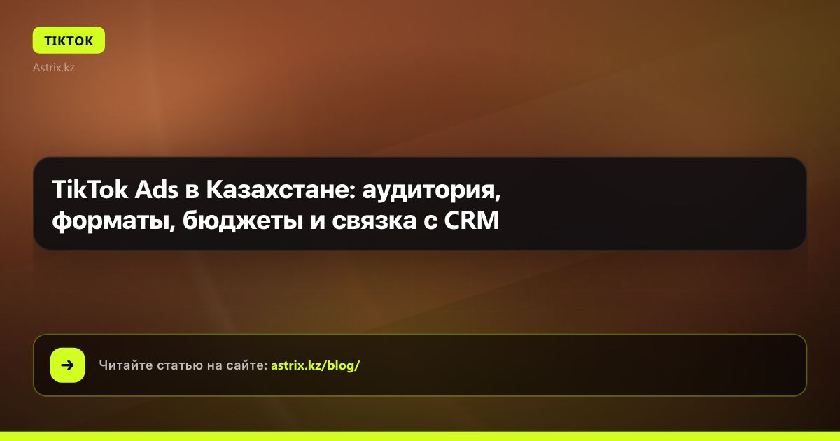 TikTok Ads в Казахстане: аудитория, форматы, бюджеты и связка с CRM